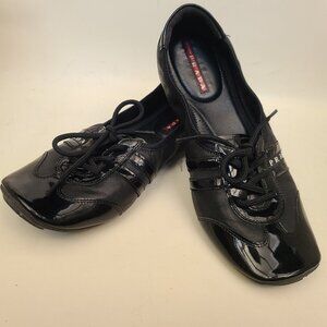 Prada Sport Black Patent Leather Lace Up Ballet Sneakers EU 37.5 US 7